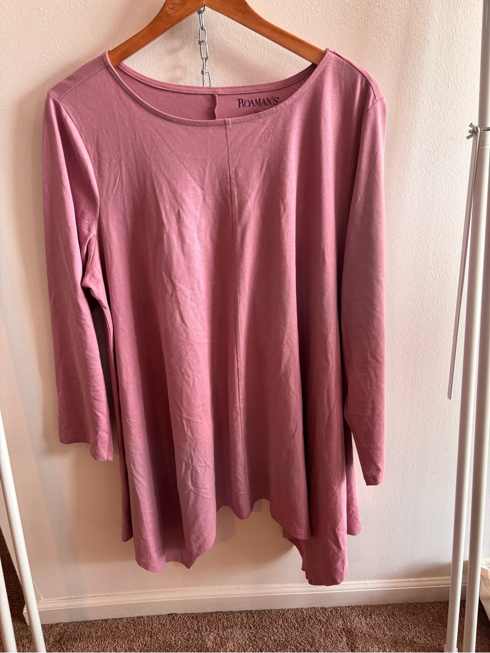 Roaman's Dusty Rose Long Sleeve Swing Tunic 100% Cotton.